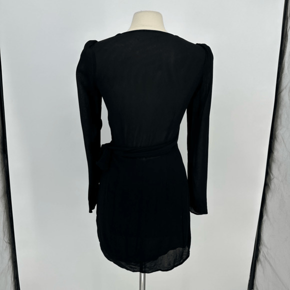 Reformation Brooke Mini Wrap Dress Size S Black Long Sleeve Minimalist - Picture 10 of 11